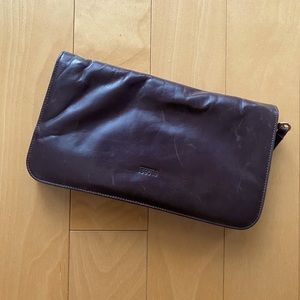 M0851 deep brown leather clutch
